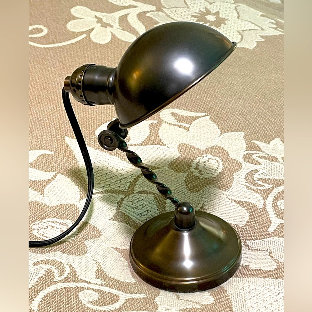 Pottery Barn Small Bronze Table Task Lamp adjustable neck approx 10x5x8”